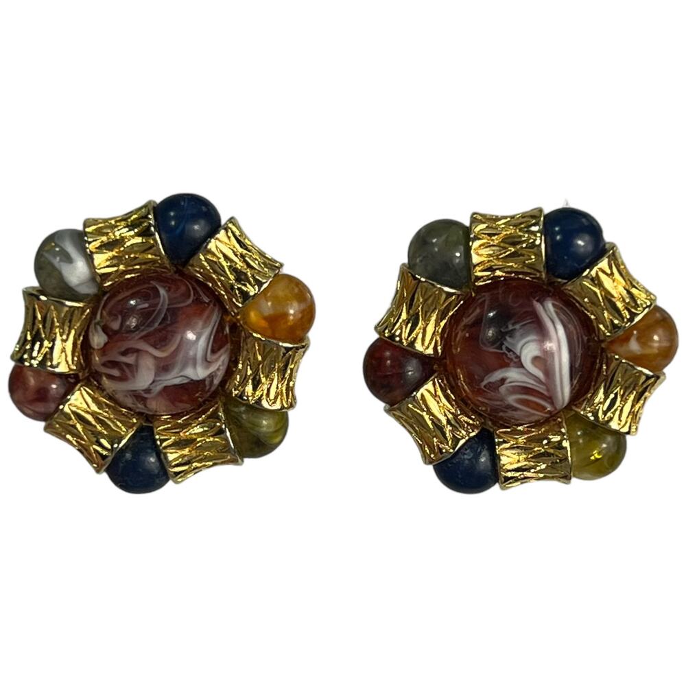 Vintage LCI Gold Tone Clip-On Earrings 1980s Textured Retro Jewelry